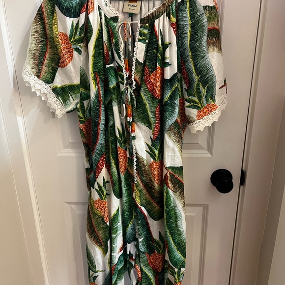Farm Rio Forest Palm Jumpsuit in White Linen Pineapple Print EUC - Picture 6 of 11